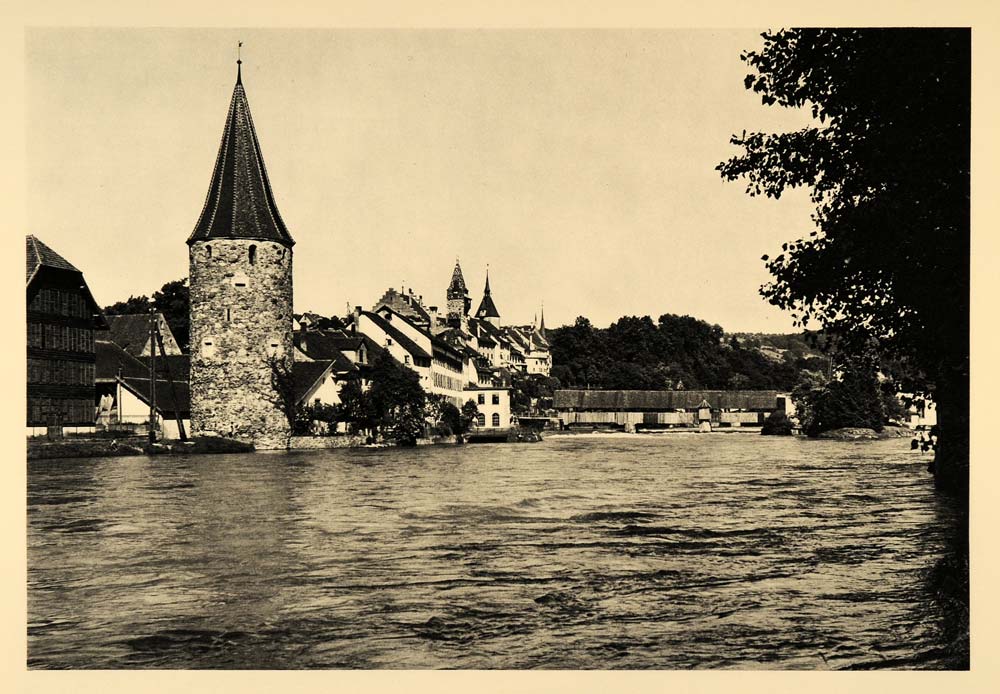 1938 Bremgarten Switzerland Reuss River M. Hurlimann - ORIGINAL PHOTOGRAVURE SZ1