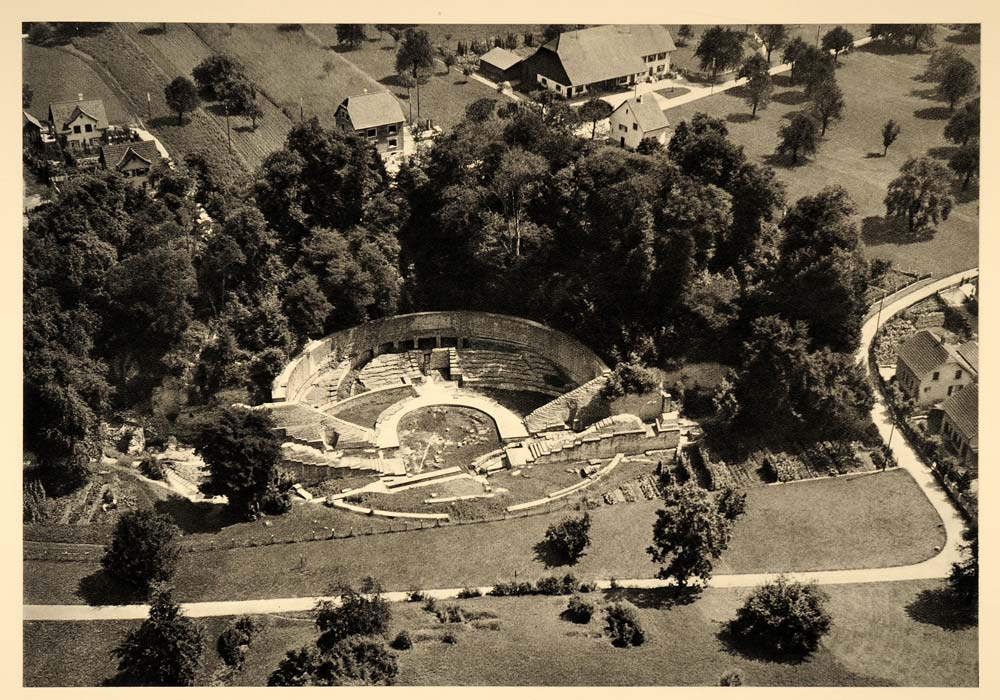 1938 Roman Amphitheatre Augst Switzerland Aerial View - ORIGINAL SZ1