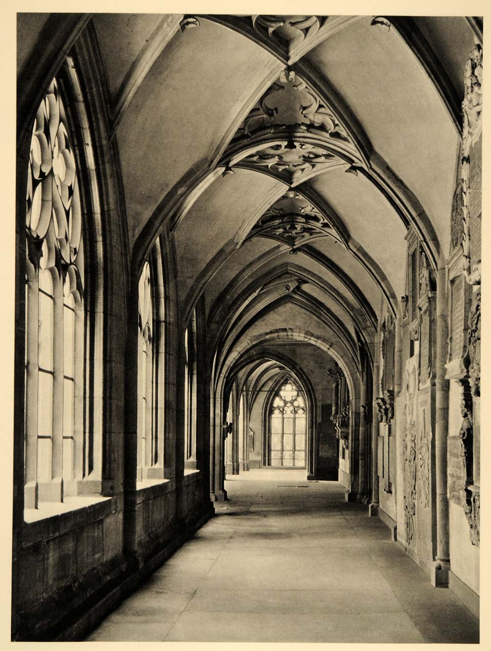 1938 Basel Switzerland Cathedral Cloister M. Hurlimann - ORIGINAL SZ1