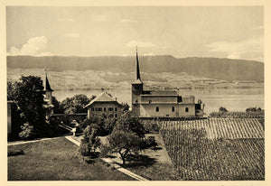 1938 Font Lake Lac de Neuchatel Switzerland Village - ORIGINAL PHOTOGRAVURE SZ1