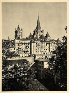 1938 Lausanne Switzerland Cathedral of Notre Dame - ORIGINAL PHOTOGRAVURE SZ1