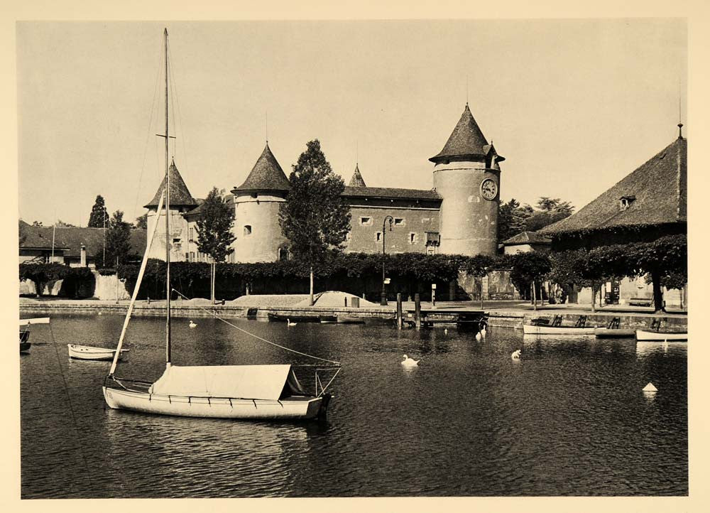 1938 ChÌ¢teau de Morges Switzerland Lake Geneva Swiss - ORIGINAL SZ1 - Period Paper
