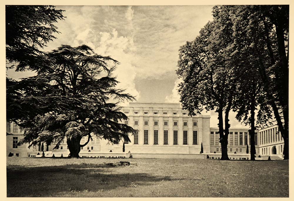 1938 League of Nations Buildings Geneva Switzerland - ORIGINAL PHOTOGRAVURE SZ1