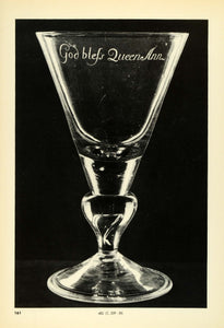 1939 Print Antique 18th Century 1702 Goblet Glassware Circa God Bless Queen TAG1
