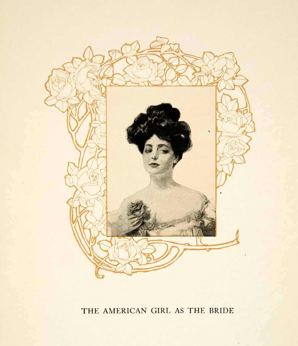 1906 Print Howard Chandler Christy American Girl Bride Rose Border TAG2