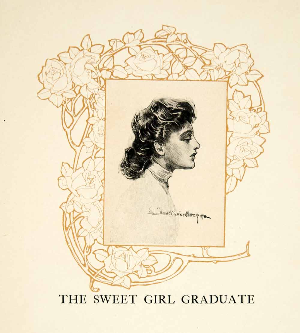 1906 Print Howard Chandler Christy Sweet Girl Graduate Decorative Rose TAG2