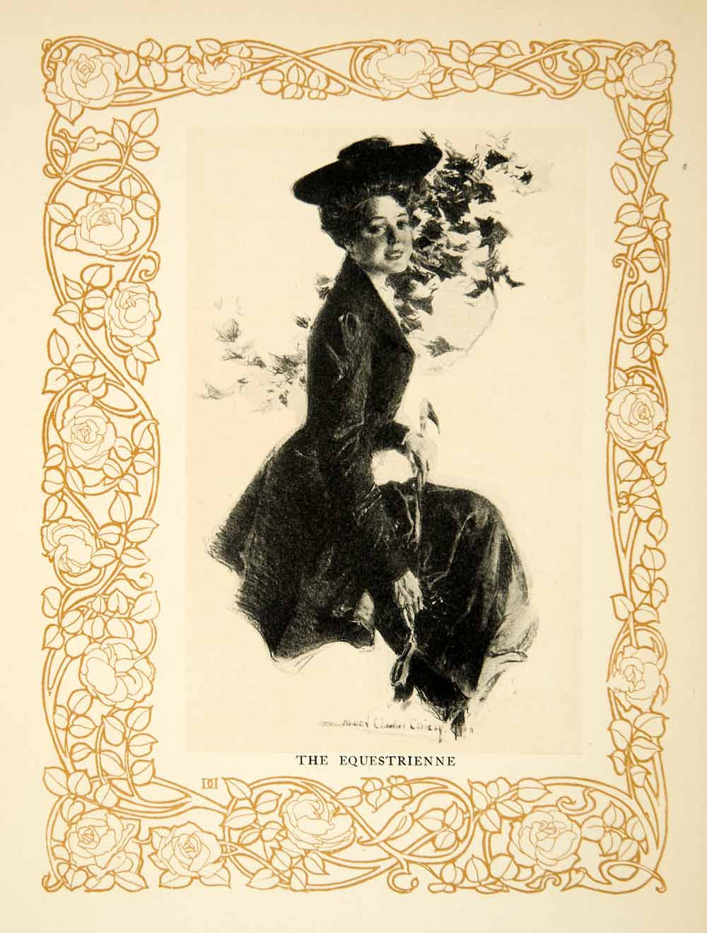 1906 Print Howard Chandler Christy Equestrienne Portrait Border Art Nouveau TAG2 - Period Paper
