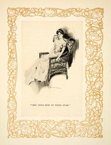 1906 Print Howard Chandler Christy Girl Chair Seated Art Nouveau Border TAG2