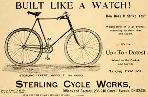 1894 Ad Sterling Cycle Works Bicycle Wheel Expert Bike - ORIGINAL TBW1