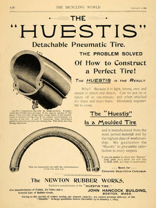 1894 Ad Newton Rubber Works Huestis Tires Bicycle Bike - ORIGINAL TBW1