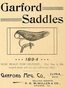 1894 Ad Garford Saddles Elyria Ohio Bicycle McMullen - ORIGINAL ADVERTISING TBW1