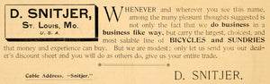 1894 Ad D. Snitjer St. Louis Bicycle Biking Missouri - ORIGINAL ADVERTISING TBW1
