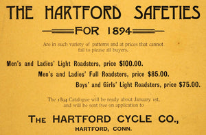 1894 Ad Hartford Cycle Roadster Bicycle Bike Parts - ORIGINAL ADVERTISING TBW1