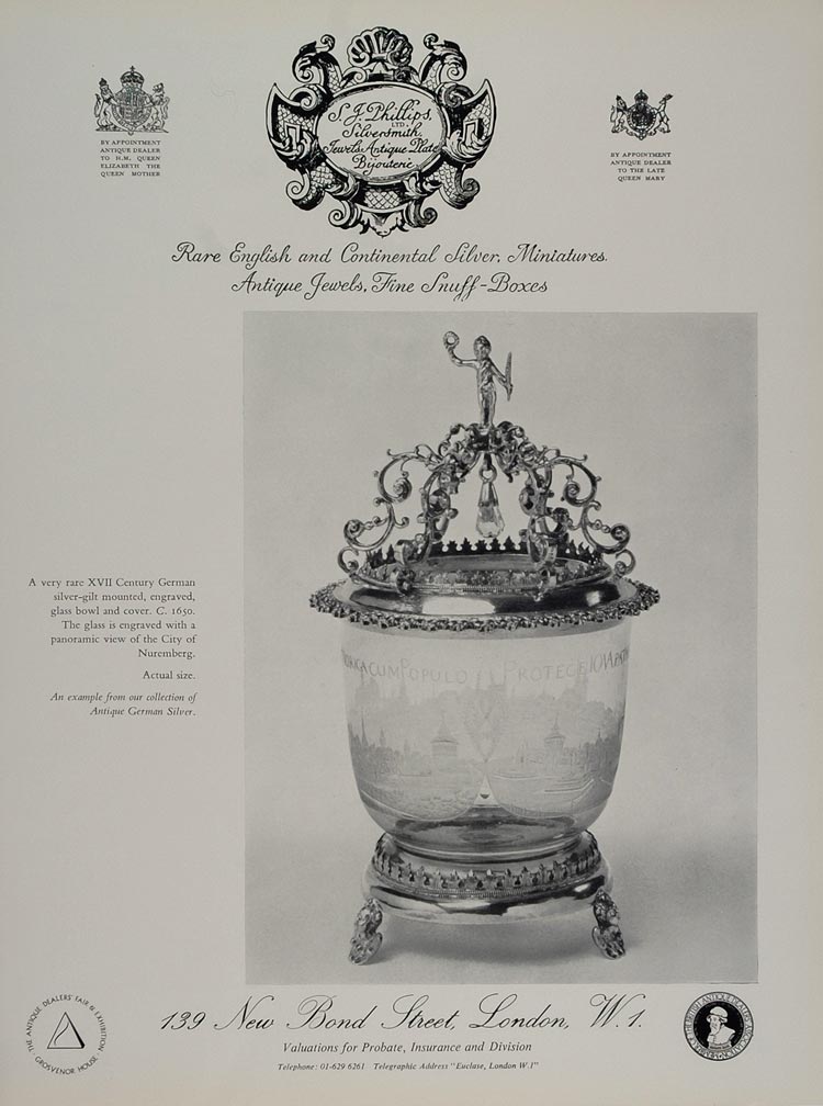 1967 Ad 1650 German Silver Gilt Glass Bowl Nuremberg - ORIGINAL ADVERTISING TC1
