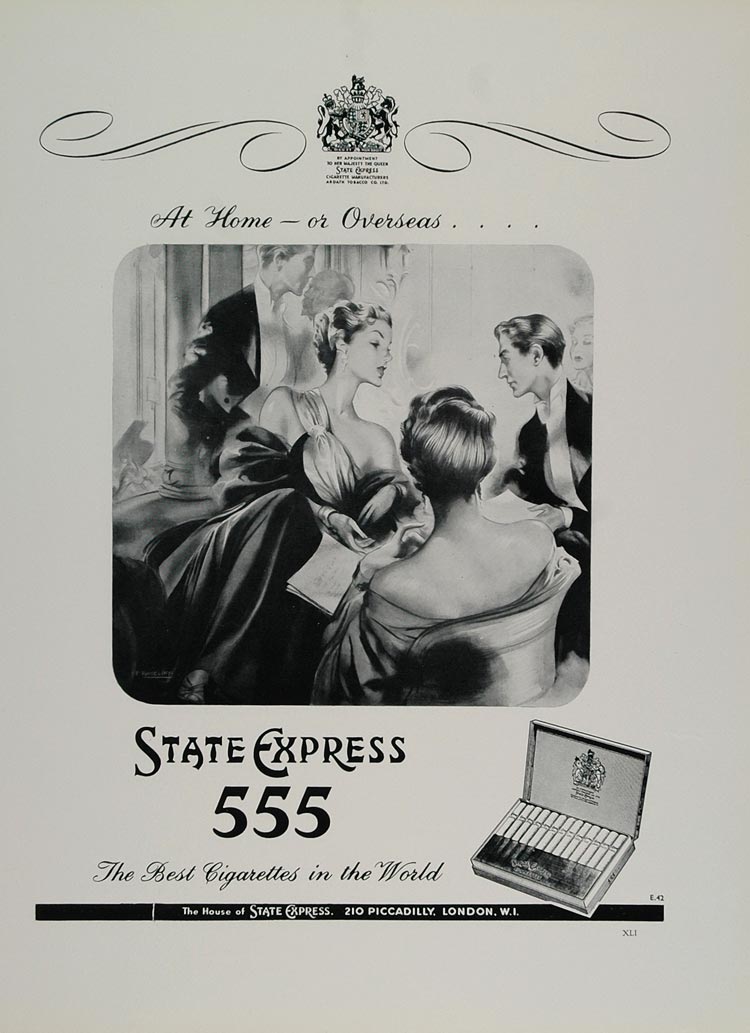 1956 Ad State Express 555 Cigarette Box High Society - ORIGINAL ADVERTISING TC1