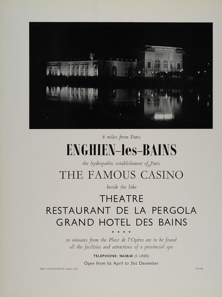 1958 Ad Enghien-les-Bains Spa Resort Lake Casino Paris - ORIGINAL TC1