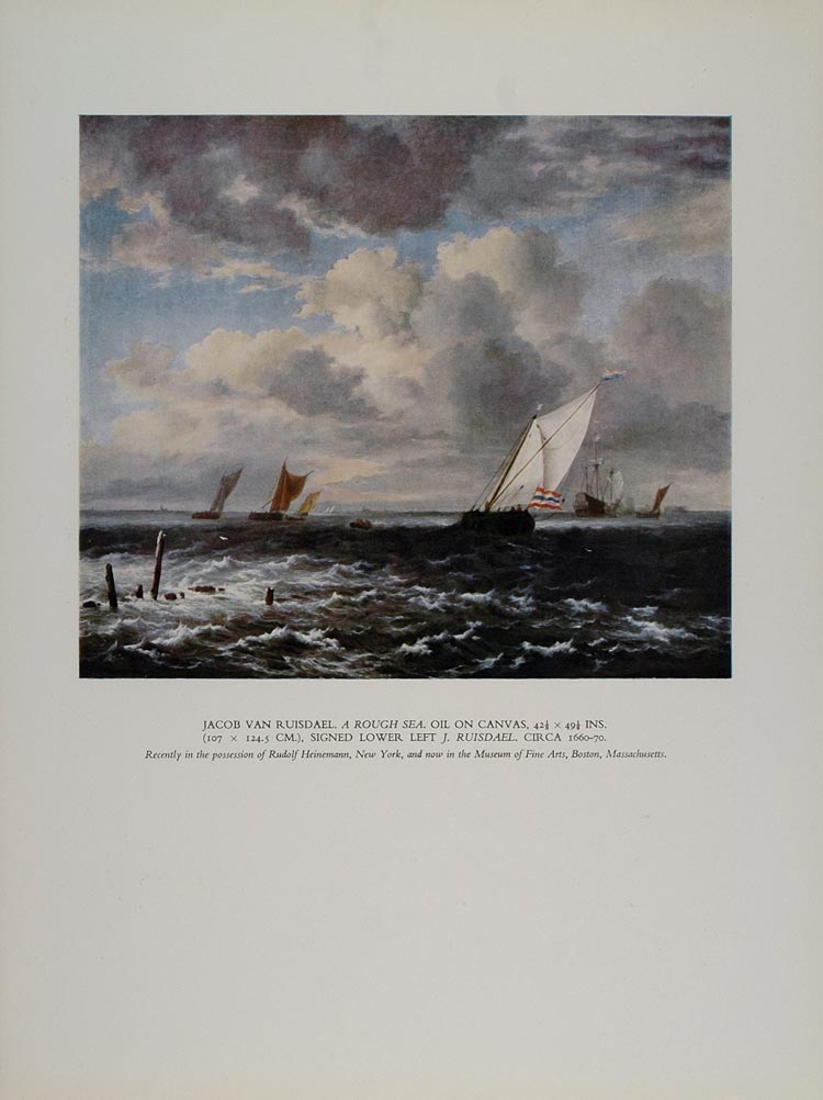 1958 Print Rough Sea Jacob Van Ruisdael Sailing Boat - ORIGINAL TC1