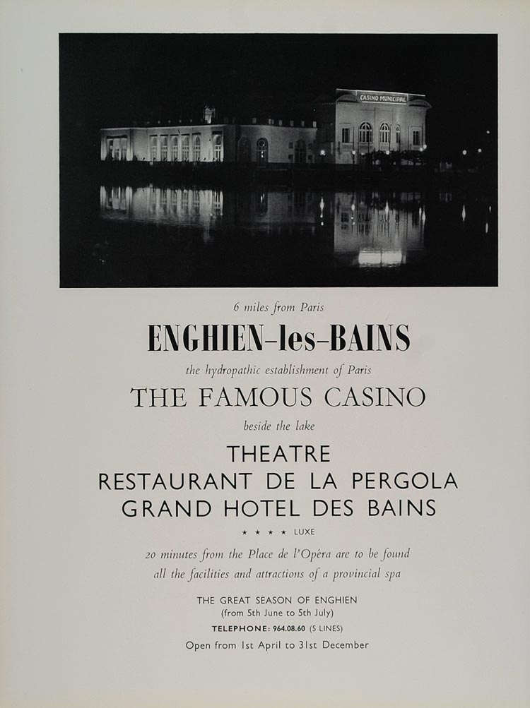 1959 Ad Enghien-les-Bains Spa Resort Lake Casino Paris - ORIGINAL TC1