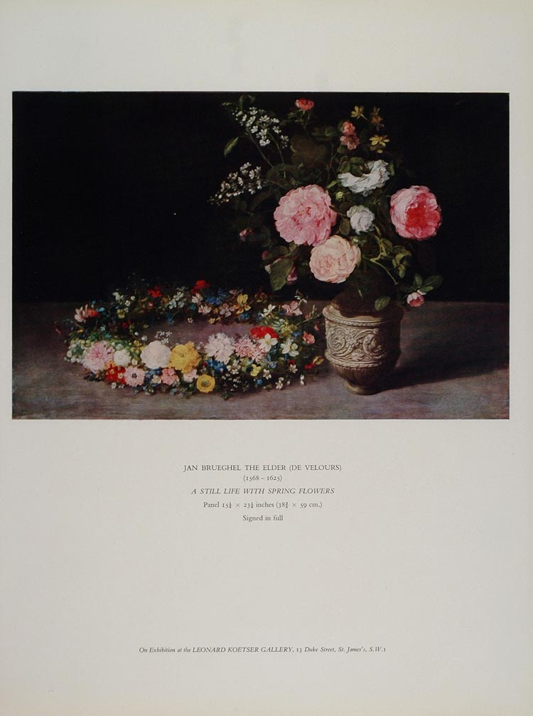 1959 Print Jan Brueghel Elder Spring Flowers Still Life - ORIGINAL TC1