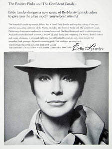 1967 Ad Estee Lauder ReNutriv Lipstick Makeup Portrait Model Woman Fashion TCB1