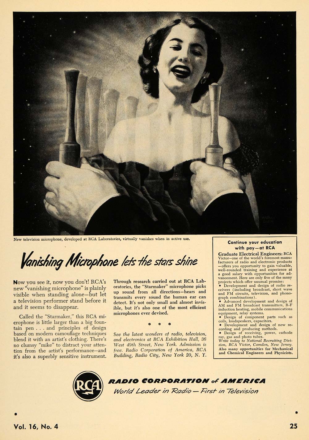 1951 Ad Radio Corporation America Vanishing Microphone - ORIGINAL TCE1