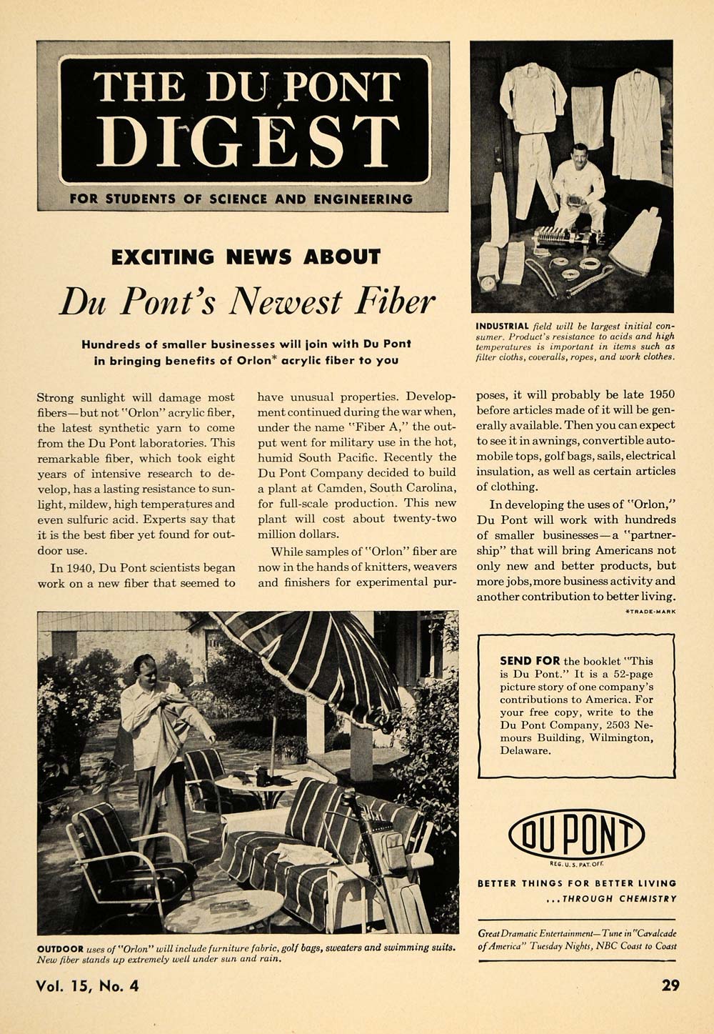 1950 Ad Du Pont Digest Fiber Orlon Acrylic Clothing - ORIGINAL ADVERTISING TCE1