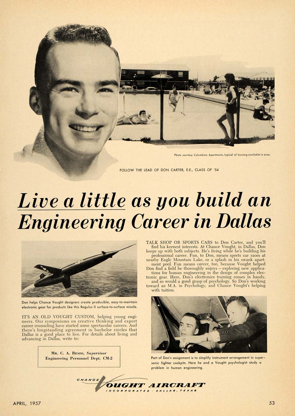1957 Ad Vought Aircraft Dallas Don Carter Sport Car - ORIGINAL ADVERTISING TCE1