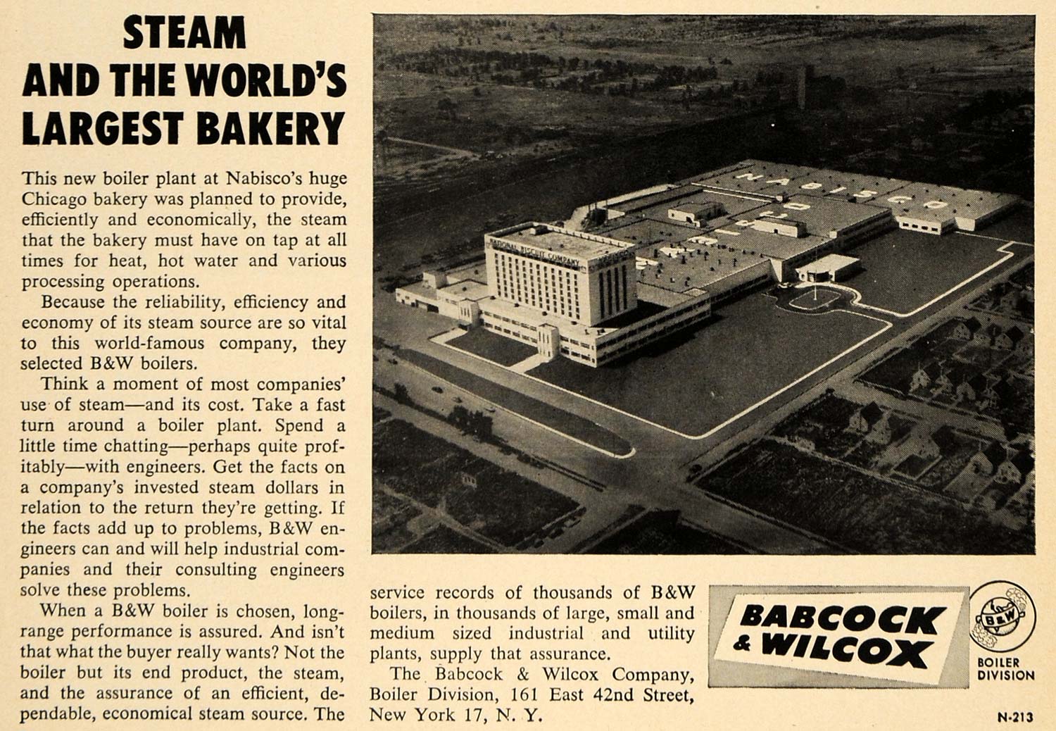 1957 Ad Bakery Babcock Wilcox Nabisco Chicago Boiler - ORIGINAL ADVERTISING TCE1