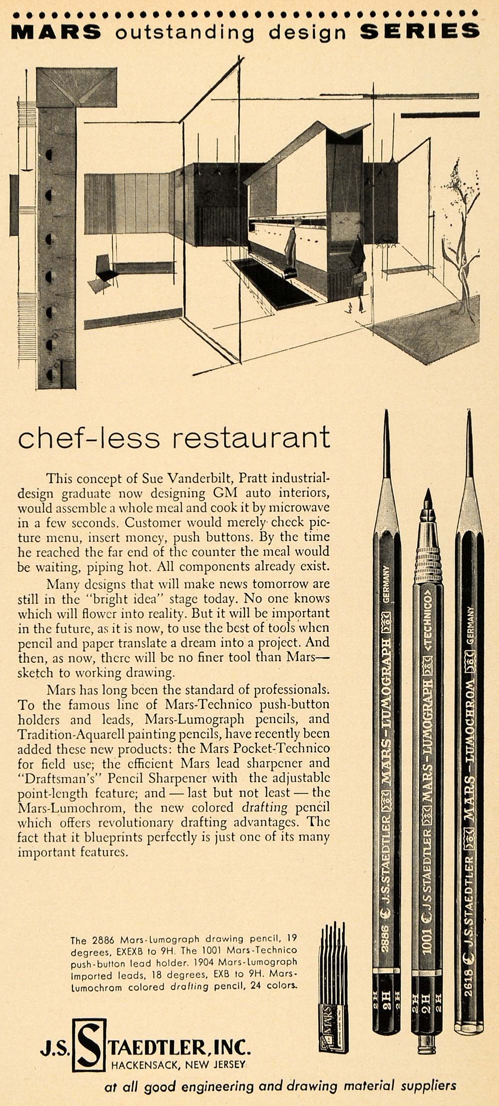 1957 Ad J S Staedtler Hackensach Pencil Sue Vanderbilt - ORIGINAL TCE1