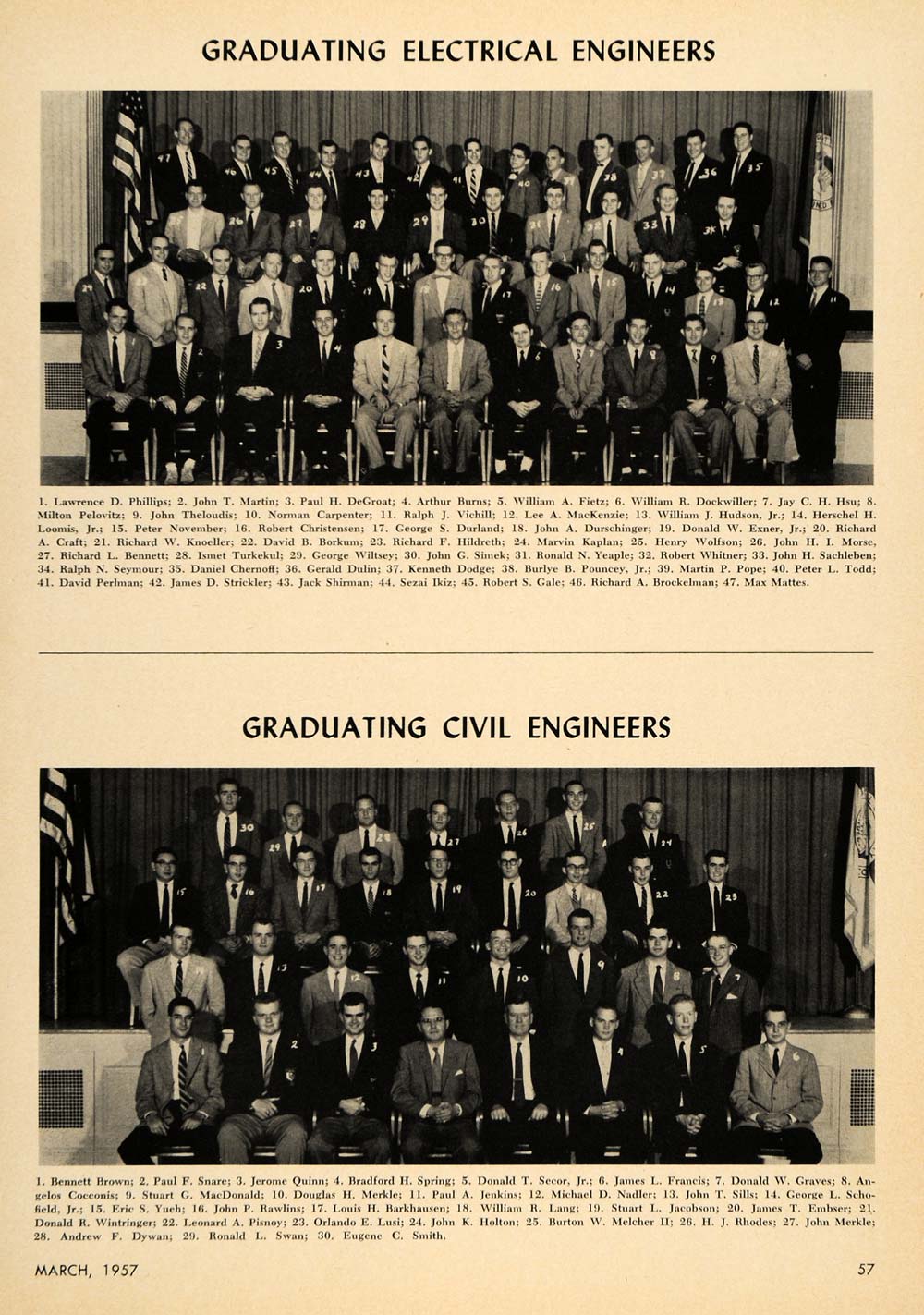 1957 Print Cornell University Civil Electrical Engineer ORIGINAL HISTORIC TCE1