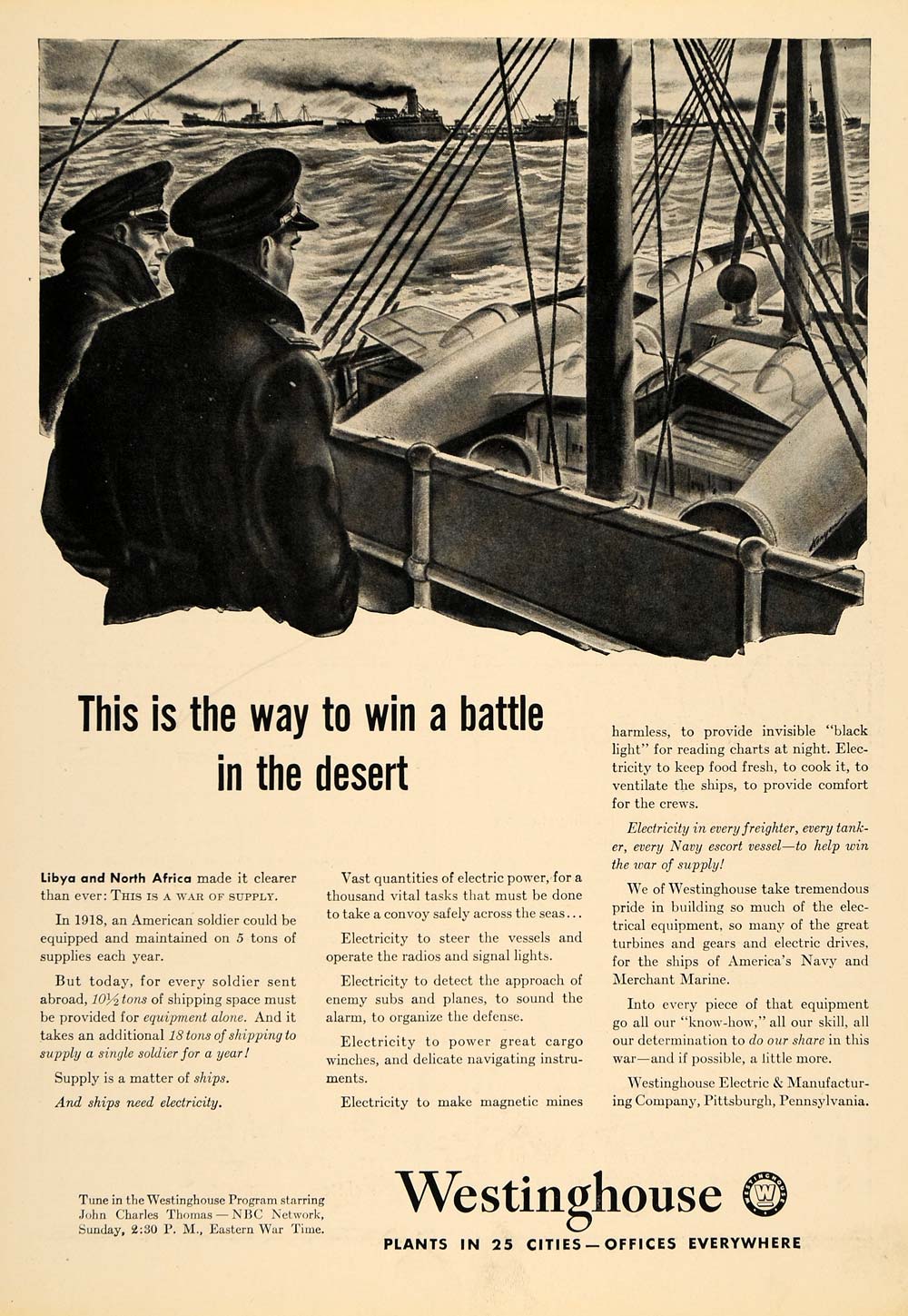 1943 Ad Westinghouse Electric Watercraft Ship Battle - ORIGINAL ADVERTISING TCE1