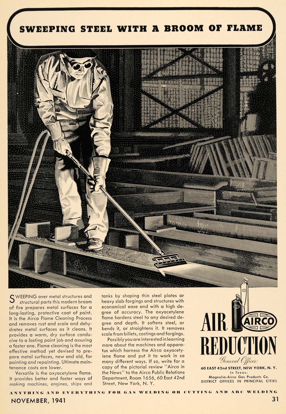 1941 Ad Air Reduction Sales Co. Airco Equipment Steel - ORIGINAL TCE1