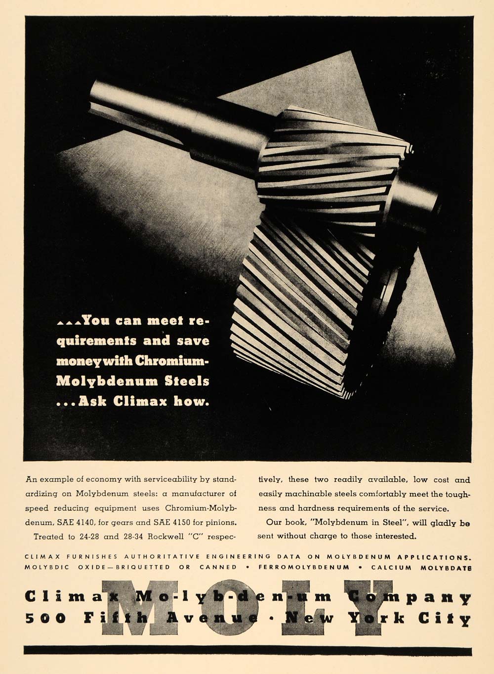 1941 Ad Climax Molybdenum Chromium Industrial Steel Products Gears TCE1