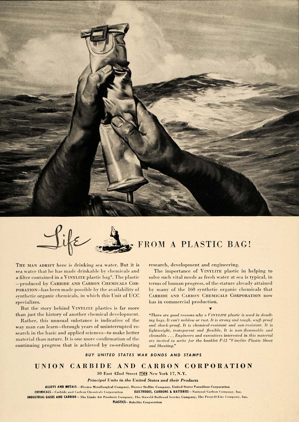 1944 Ad Union Carbide & Carbon Vinylite Plastic Bag Sea - ORIGINAL TCE1