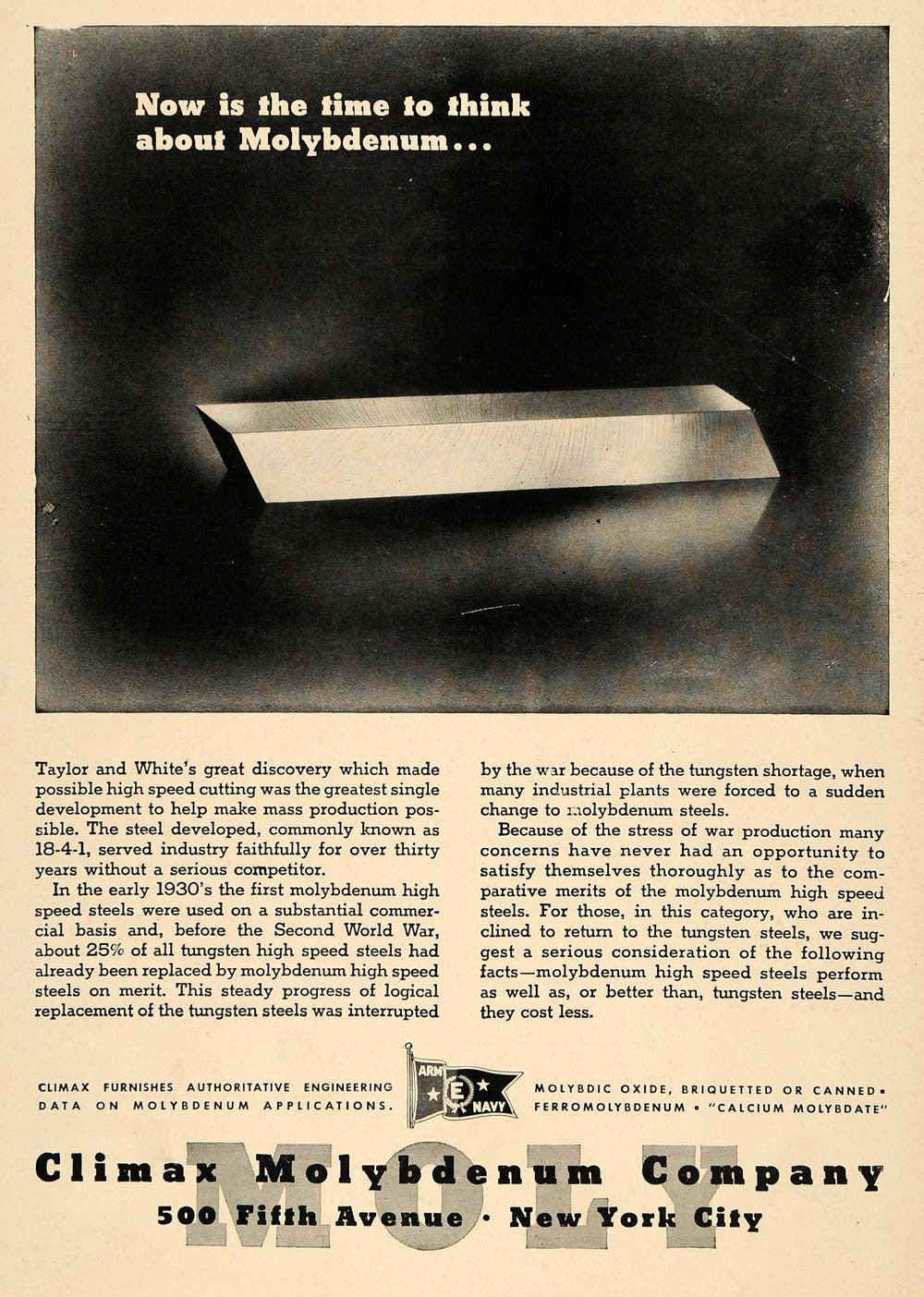 1944 Ad Climax Molybdenum Chromium Steel Products Taylor White Cutting TCE1
