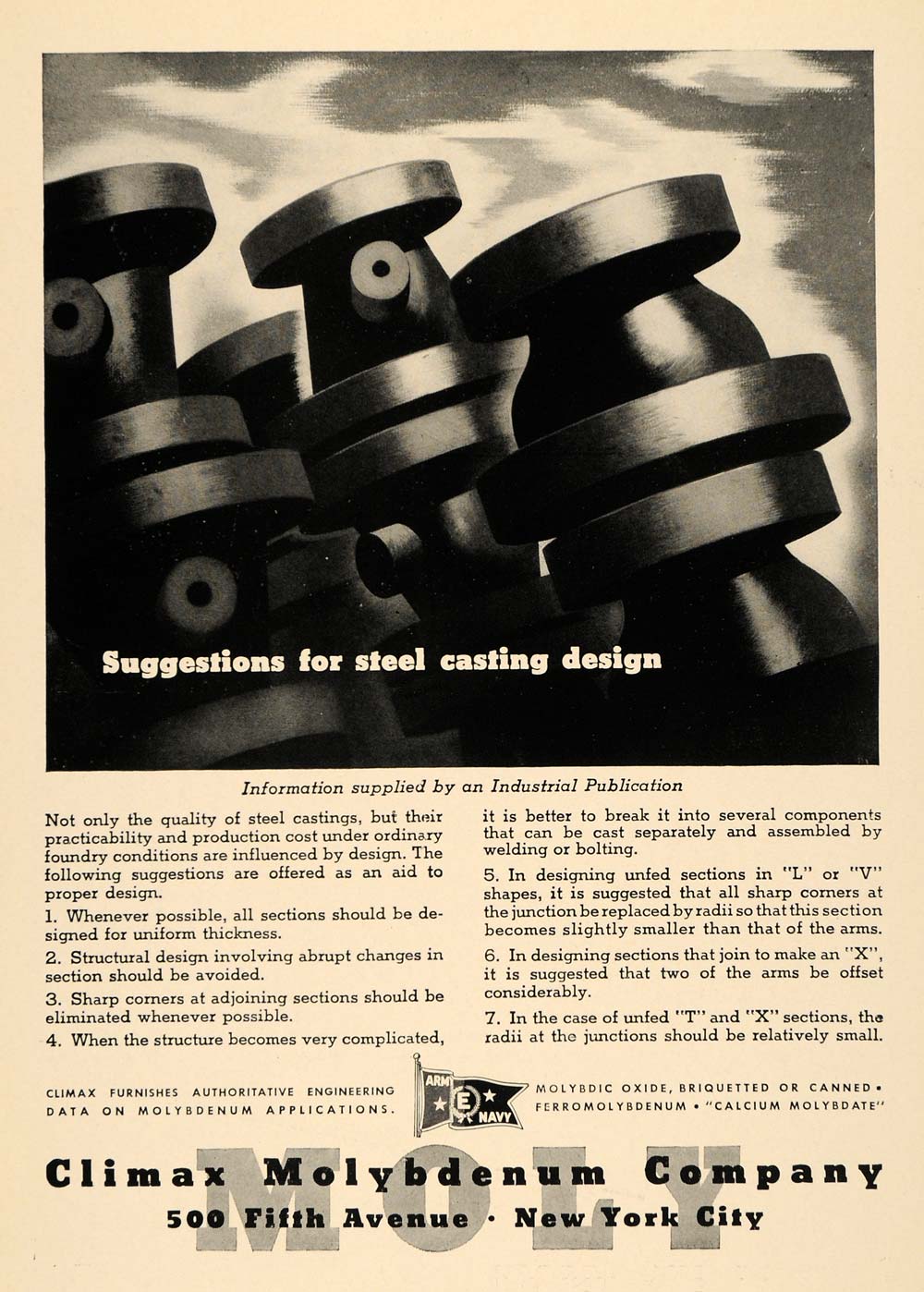 1944 Ad Climax Molybdenum Co. Chromium Steel Casting - ORIGINAL ADVERTISING TCE1