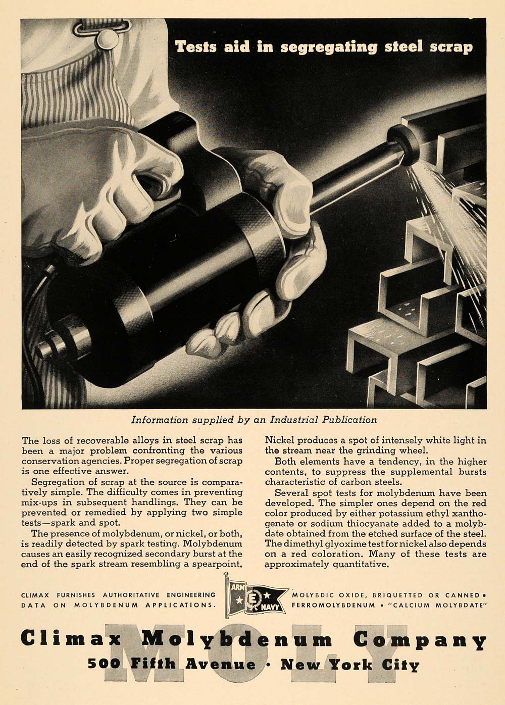 1944 Ad Climax Molybdenum Chromium Industrial Steel Scrap Tools Hardware TCE1
