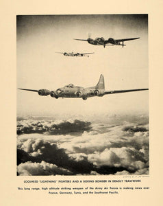 1943 Print Lockheed Lighting Fighters Bomber Plane Army ORIGINAL HISTORIC TCE1