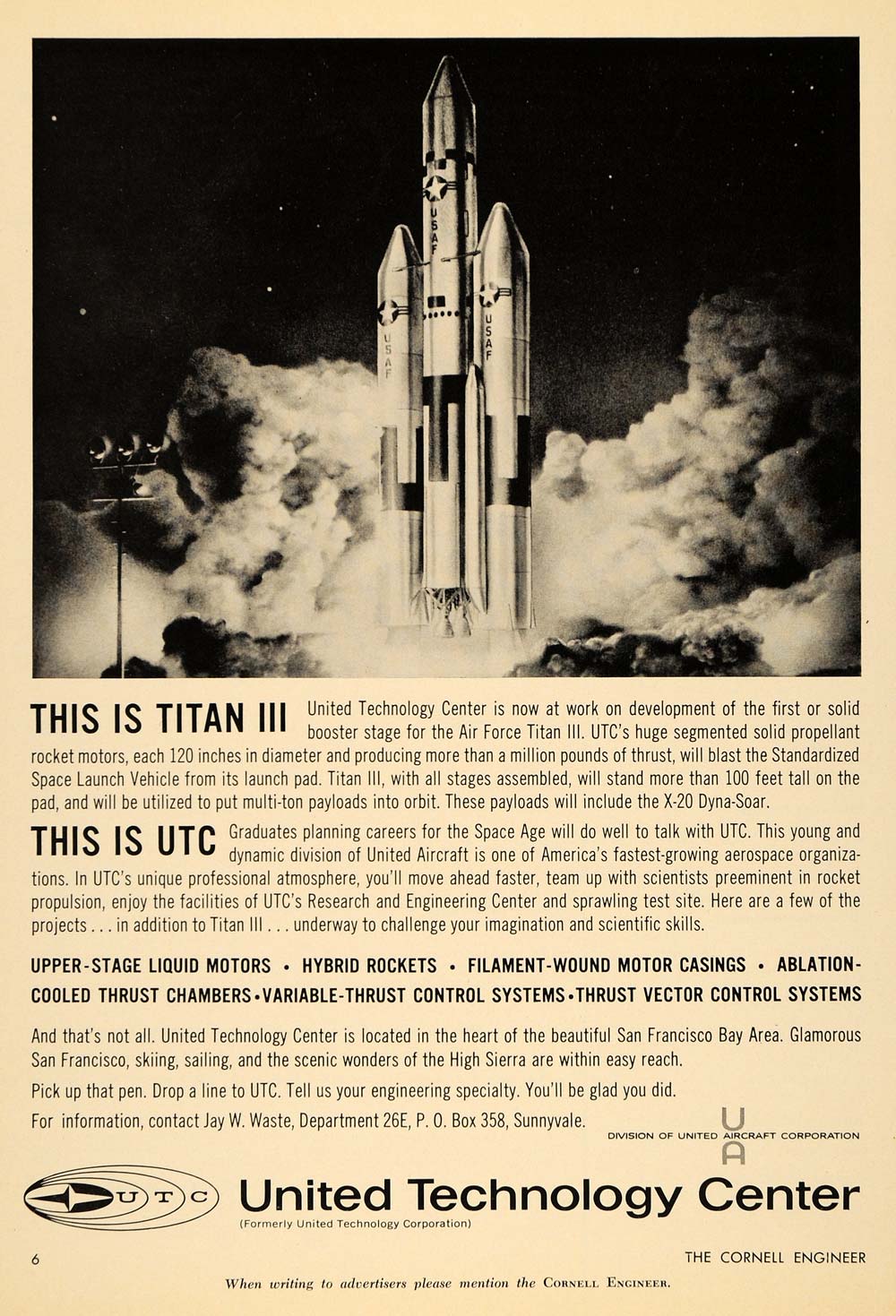 1963 Ad United Technology Center Air Force Titan III - ORIGINAL ADVERTISING TCE2