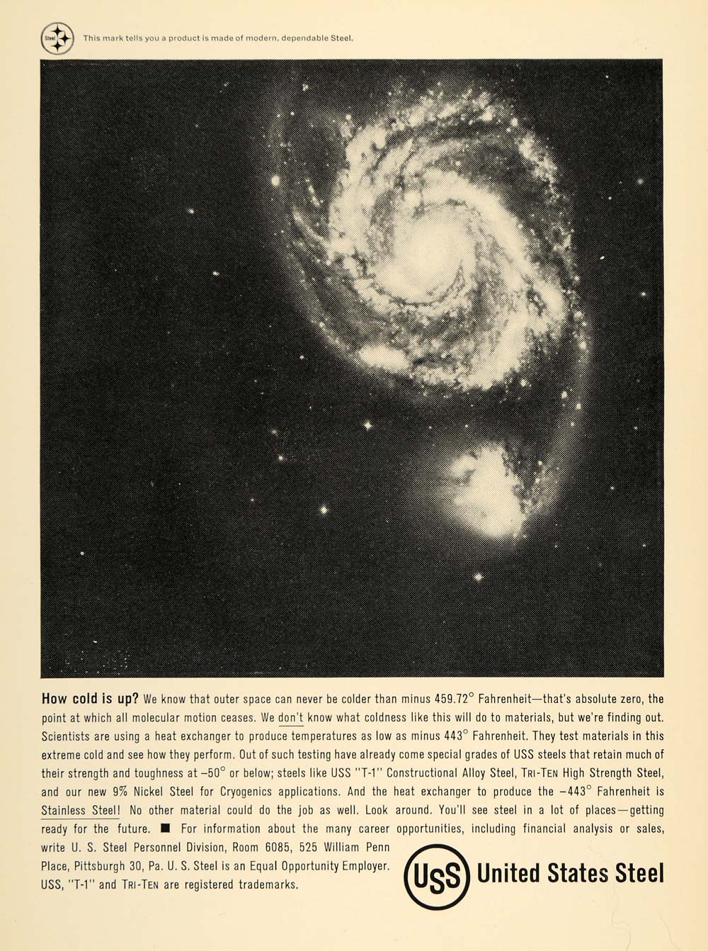 1961 Ad Unites States Steel USS Space Nebula Galaxy - ORIGINAL ADVERTISING TCE2