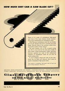 1948 Ad Climax Molybdenum High-Speed Steel Saw Blades - ORIGINAL TCE2