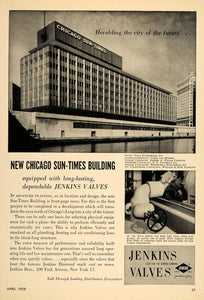 1958 Ad Jenkins Pipe Valves Chicago Sun-Times Building - ORIGINAL TCE2