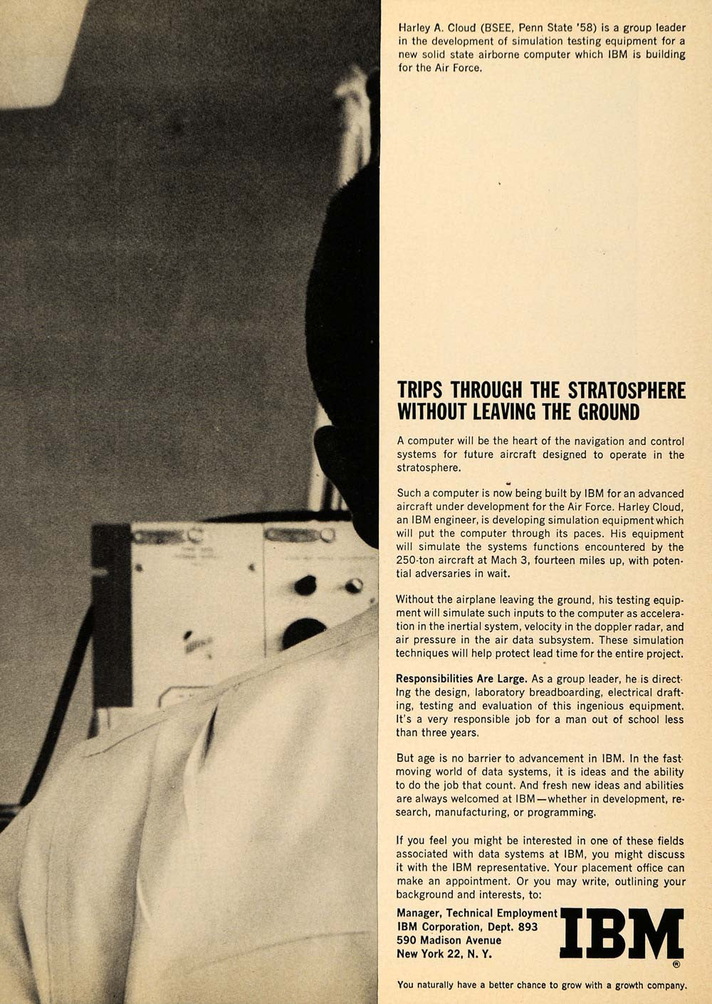 1961 Ad IBM Computer Harley A Cloud Penn State Close-Up - ORIGINAL TCE2