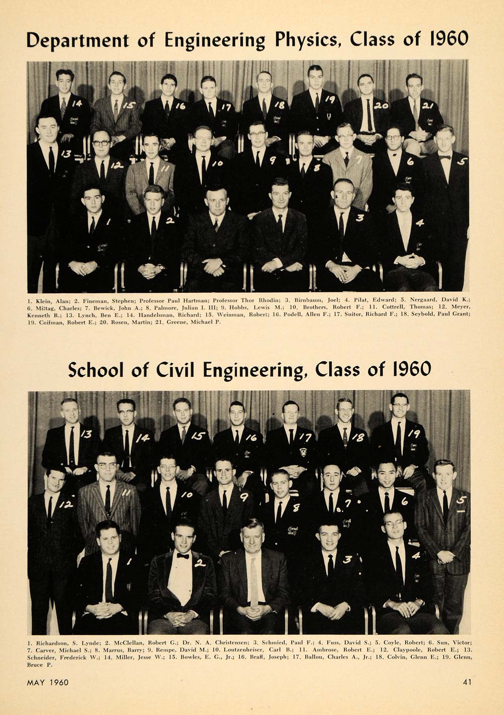 1960 Print Cornell Engineering Civil Physics Graduates ORIGINAL HISTORIC TCE2