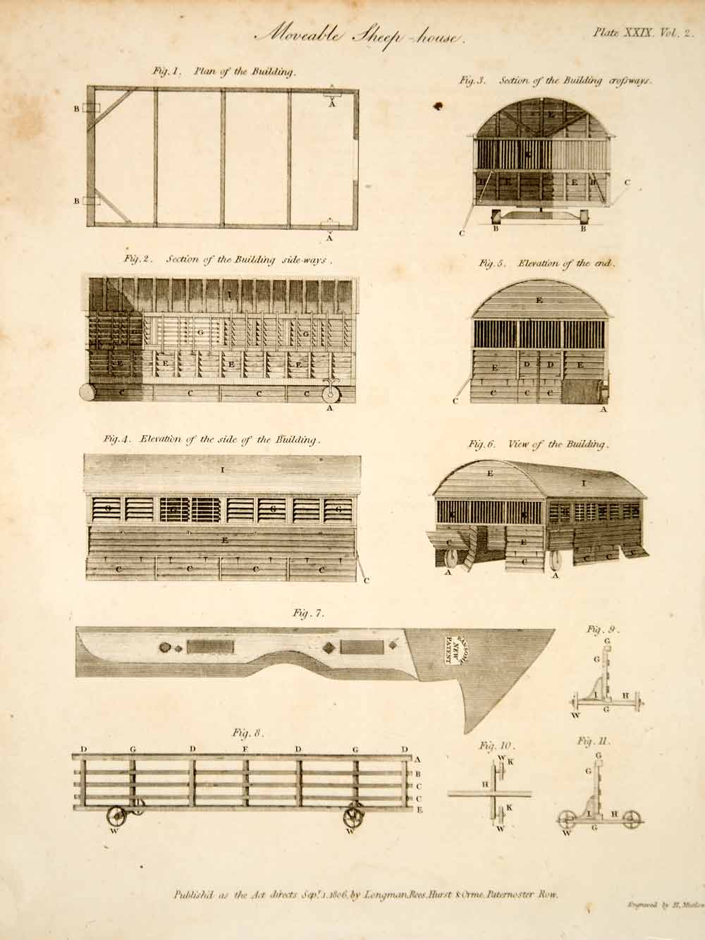 1807 Copper Engraving Sheep House Pen Farm Building Blueprint Agriculture TCF2