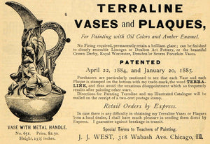 1885 Ad Terraline Vases Plaques Oil Painting J. J. West - ORIGINAL TCM1