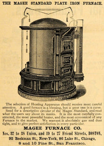 1885 Ad Magee Standard Plate Iron Furnace Home Heating - ORIGINAL TCM1