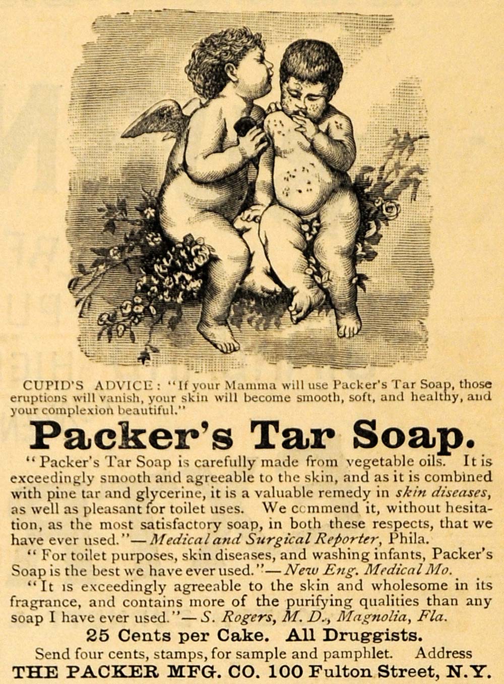 1885 Ad Packer's Tar Soap Cupid Angel Mama Cleansing NY - ORIGINAL TCM1