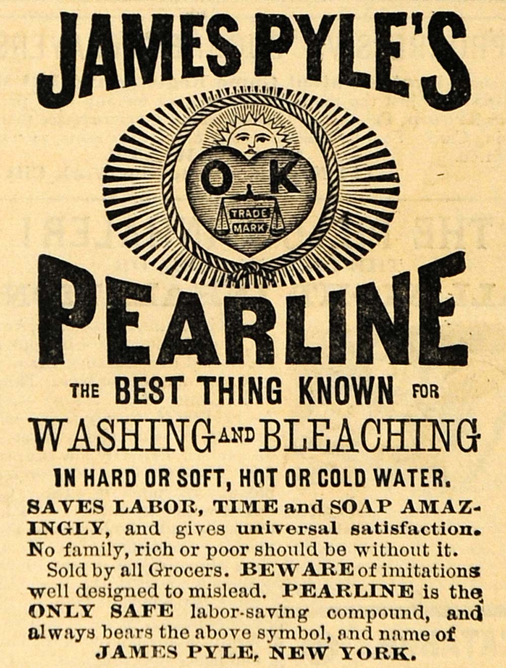 Pyles Pearline 1885 Ad James Pyle's Pearline Washing Bleaching Laundry - ORIGINAL TCM ...