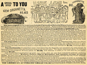 1885 Ad Gem Organetta Harmonette Pricing Boston Mass - ORIGINAL ADVERTISING TCM1